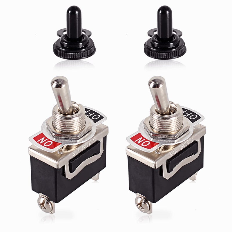 DMWD 2pcs Heavy Duty Rocker Toggle Switch 30A 12VDC / 20A 120VAC SPST 2Pin ON/Off Electric Pull Push Switch Bakelite Housing with Waterproof Boot Cap for Car Truck Boat Marine (Black) - Image 1